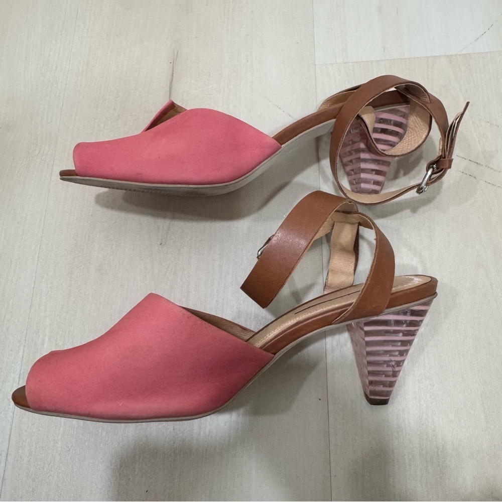 Anthropologie Pilcro and the Letterpress Korin Heels Women's 9 Coral Pink Tan